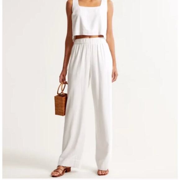 NWT ABERCROMBIE Linen Blend Wide Leg Pants in White - Picture 6 of 8